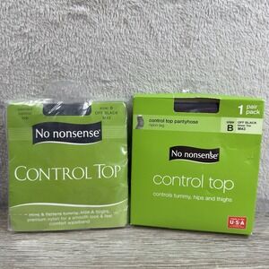 No Nonsense Control Top Sheer Toe Pantyhose Off Black 2 Pairs Size B M43‎